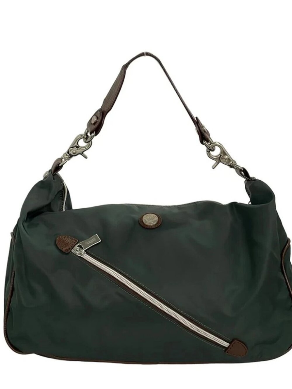 OROBIANCO Green Gray Dark Brown Nylon Leather Shoulder Bag